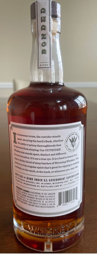 Wyoming Whiskey “Outryder” - Wyoming Whiskey (750mL) alcohol collectible [Barcode 819283013474] - Main Image 2