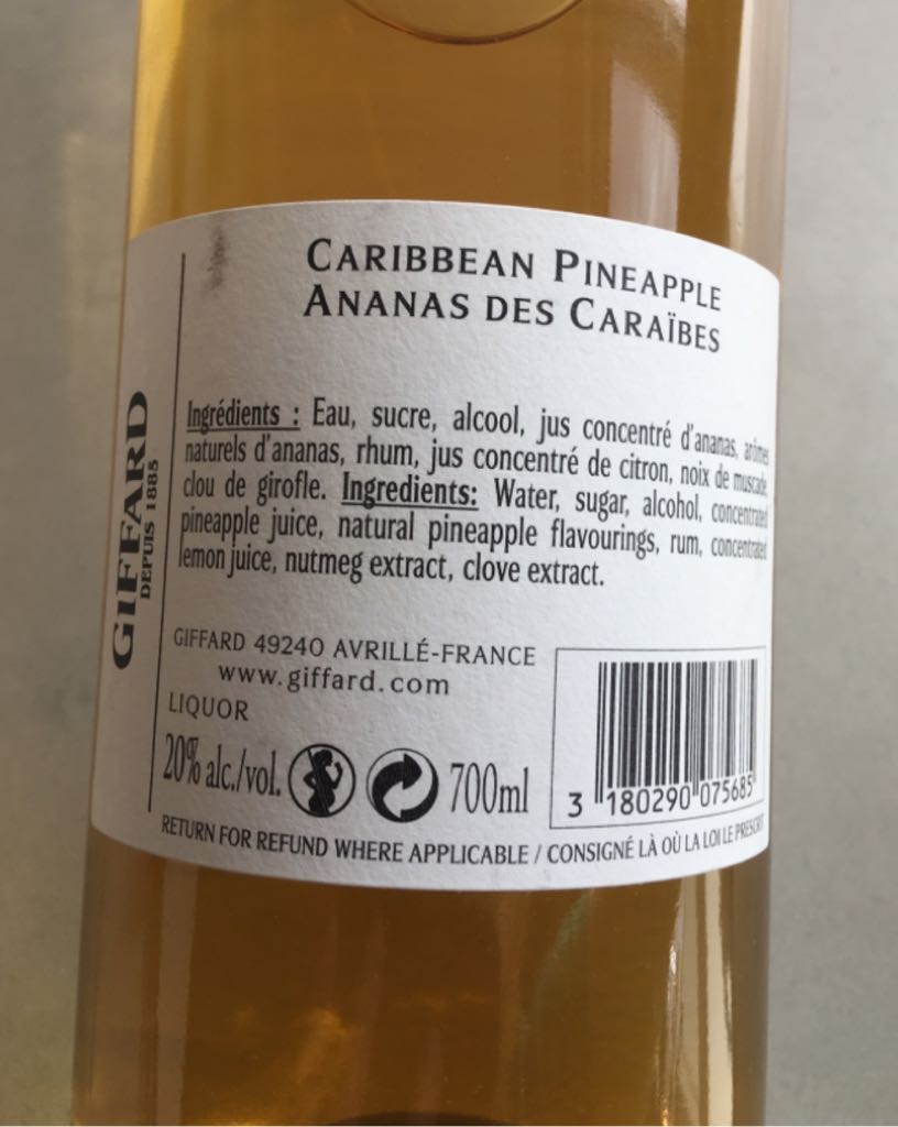 Giffard Premium Caribbean Pineapple France Liqueur 20% 700ml - Giffard (700mL) alcohol collectible [Barcode 3180290075685] - Main Image 2