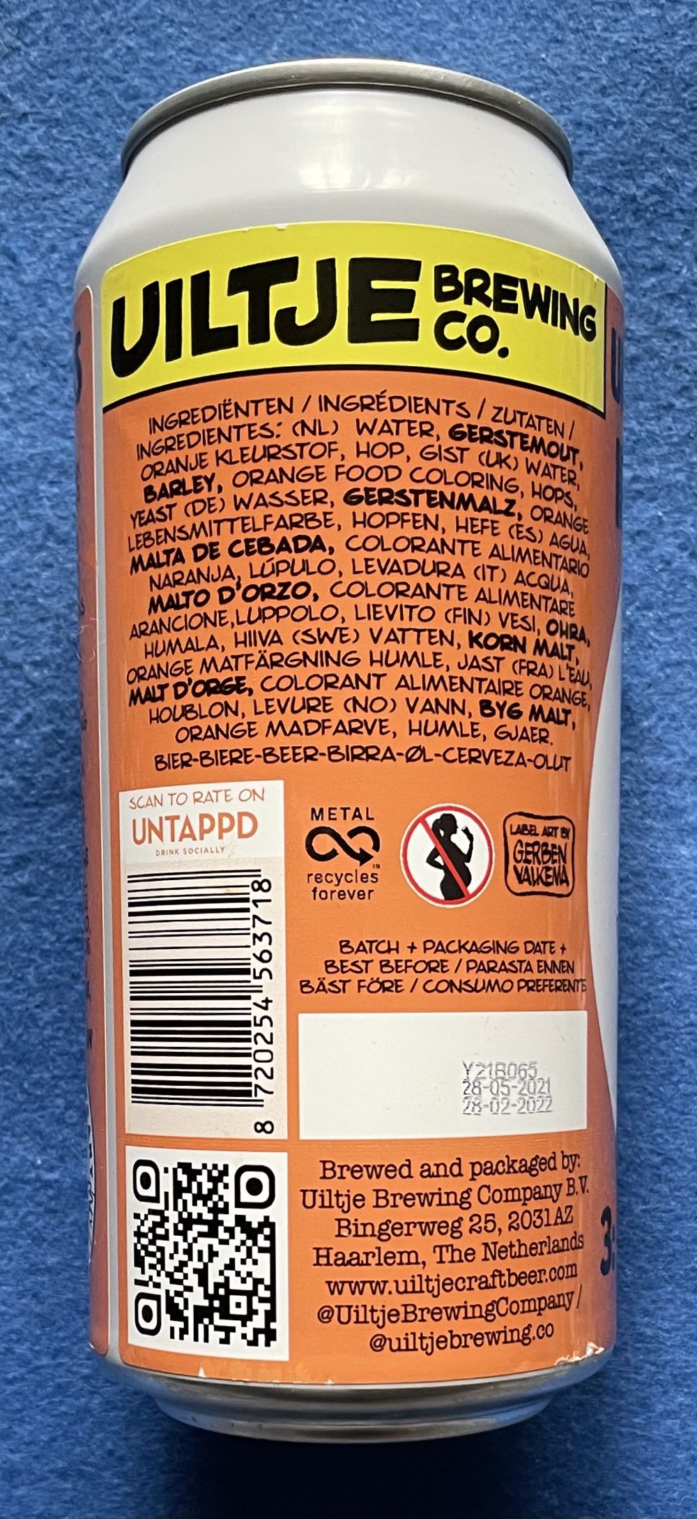 Uiltje’s All Time Oranje Legends - Uiltje Brewing Company (440 mL) alcohol collectible [Barcode 8720254563718] - Main Image 2
