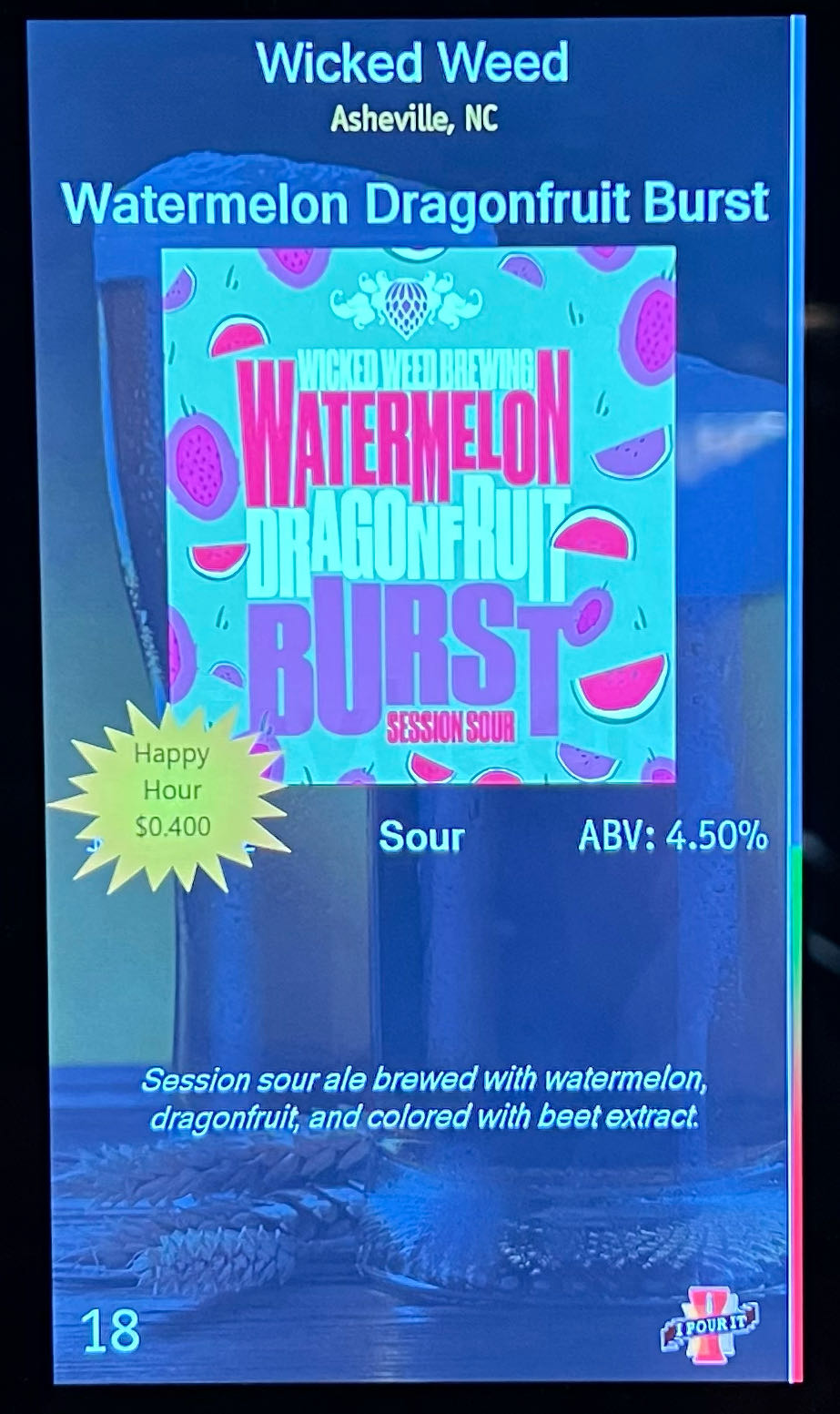 Wicked Weed Watermelon Dragon Fruit Burst Sour - Wicked Weed Brewing, Ashville alcohol collectible - Main Image 2