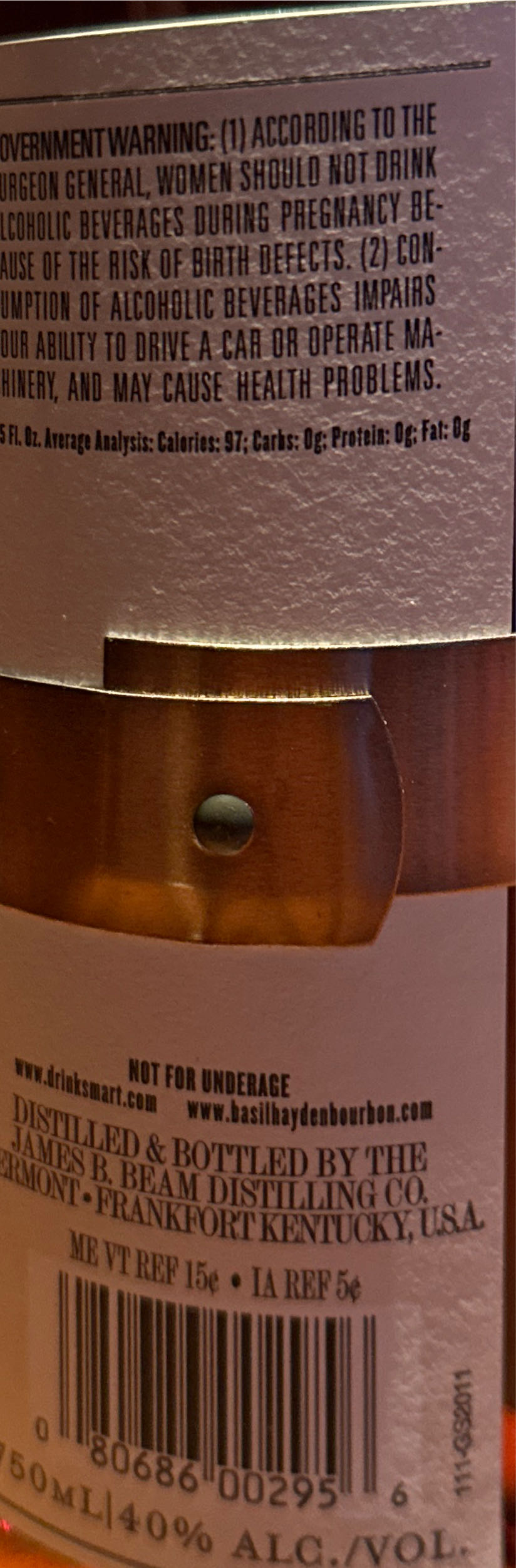 Basil Hayden Red Wine Cask Finish - James B. Beam Distilling Co. (750 mL) alcohol collectible [Barcode 080686002956] - Main Image 2