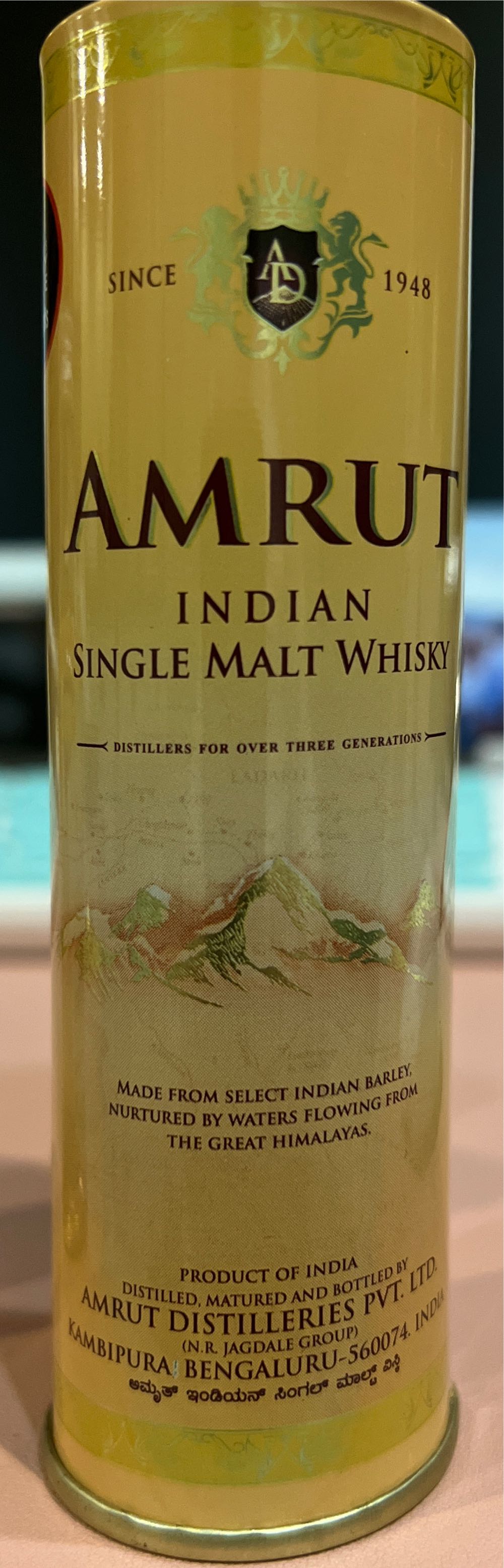 Amrut Single Malt - Amrut Distilleries Ltd (50 mL) alcohol collectible [Barcode 836202000315] - Main Image 2
