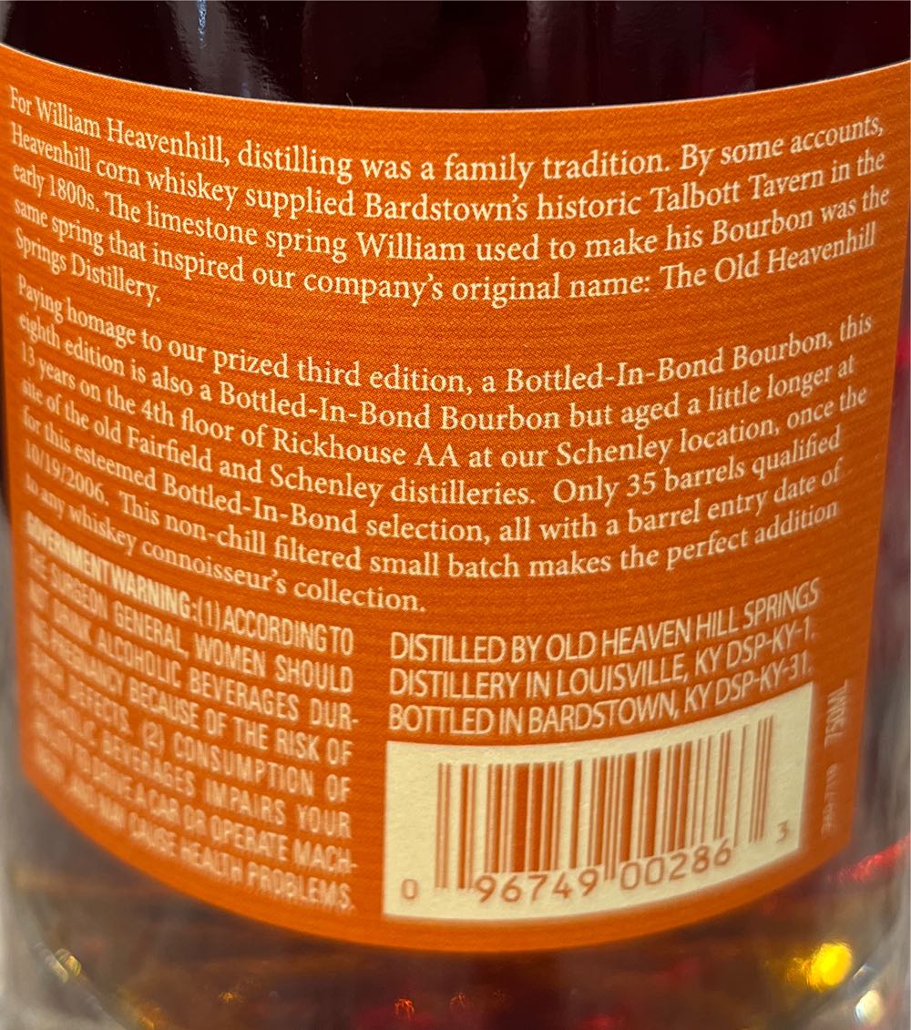 William Heavenhill 13 Year Old - Heaven Hill Distillery (750 mL) alcohol collectible [Barcode 096749002863] - Main Image 2