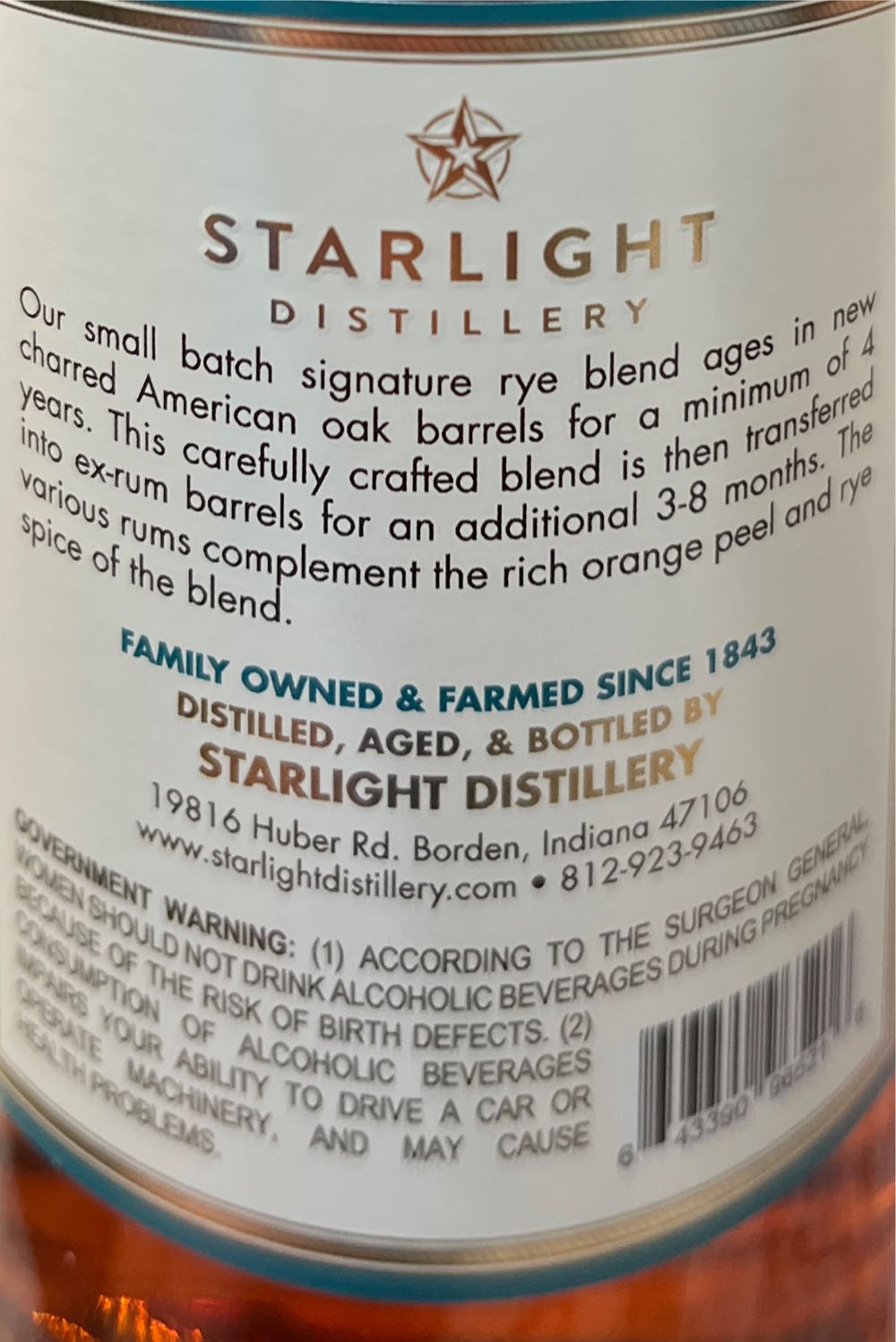 Hubers’ Rye Single Barrel - Starlight Distillery (750 mL) alcohol collectible [Barcode 643390965216] - Main Image 3