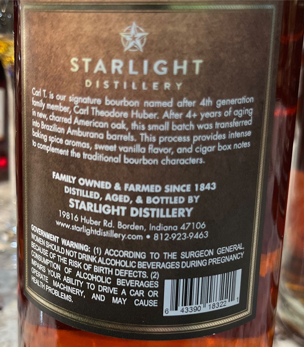 Huber’s Cigar Batch - Starlight Distillery (750 mL) alcohol collectible [Barcode 643390183221] - Main Image 4