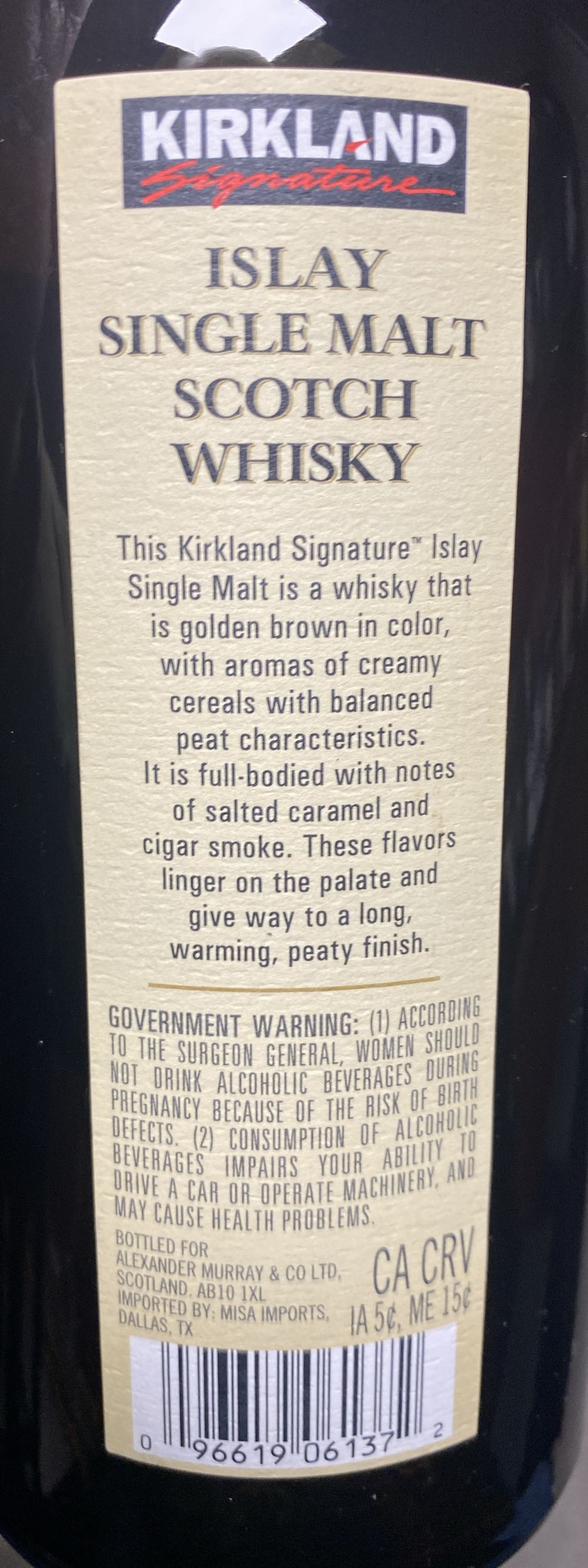 Kirkland Signature Islay Single Malt Scotch Whisky - Alexander Murray & Co. Ltd. (750 mL) alcohol collectible [Barcode 096619061372] - Main Image 2