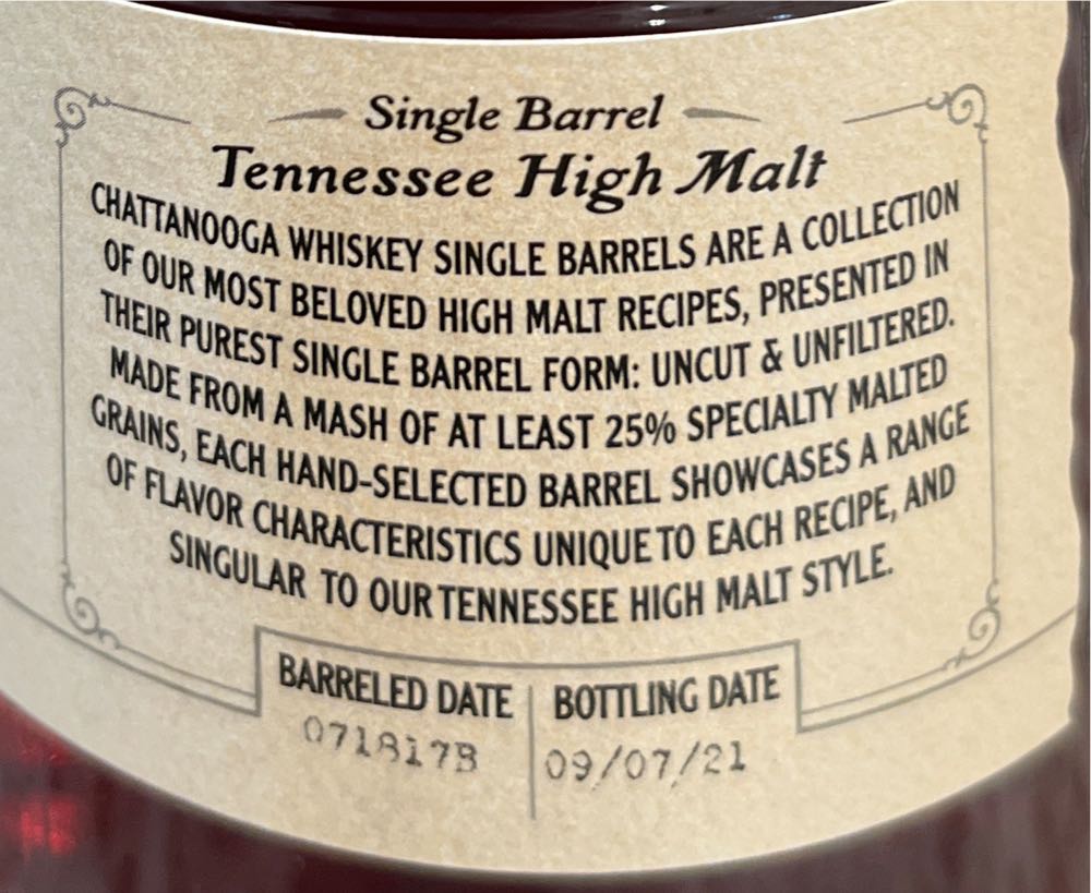 Chattanooga Single Barrel Bourbon - Chattanooga Whiskey Co (750 mL) alcohol collectible [Barcode 853192006233] - Main Image 4