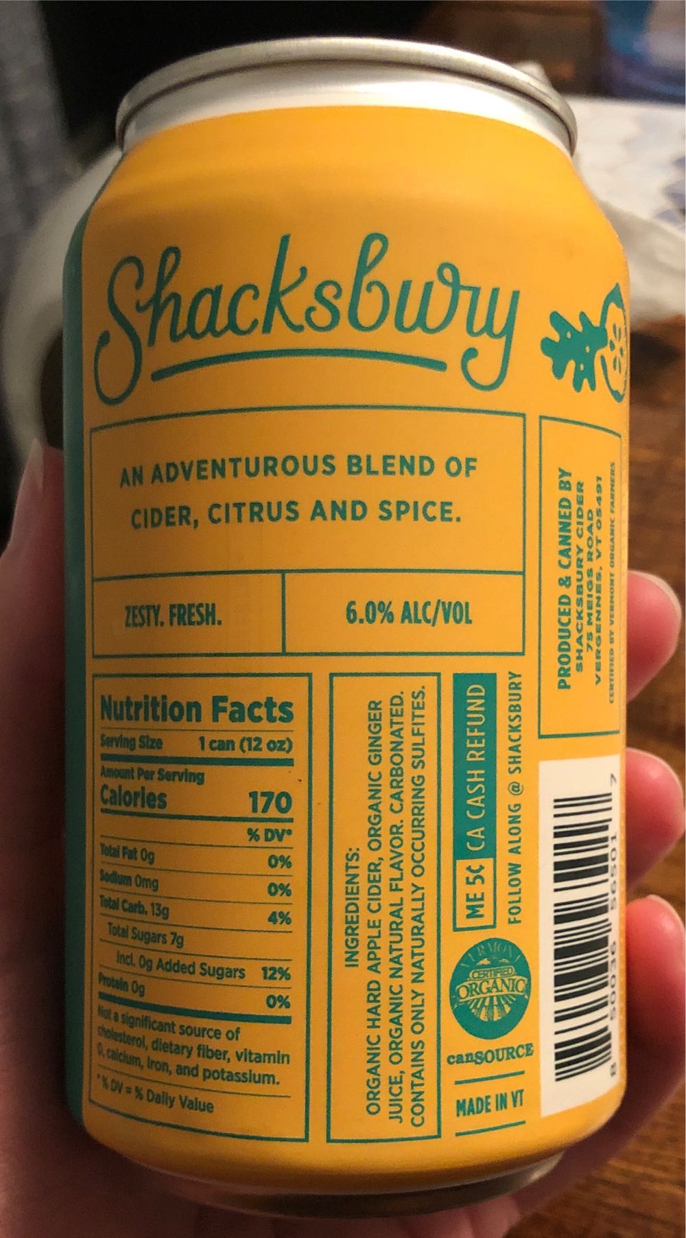 Yuzu Ginger Cider - Shacksbury alcohol collectible [Barcode 850036565017] - Main Image 2