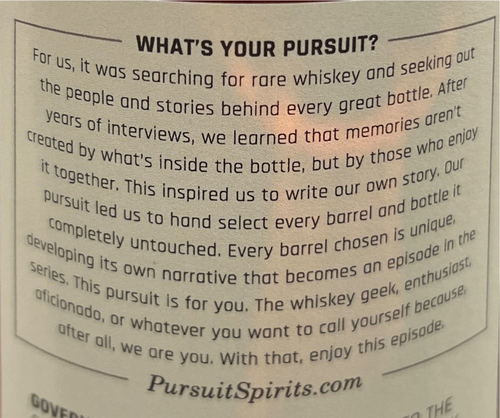 Pursuit Series Single Barrel Select - Pursuit Spirts (750 mL) alcohol collectible - Main Image 2