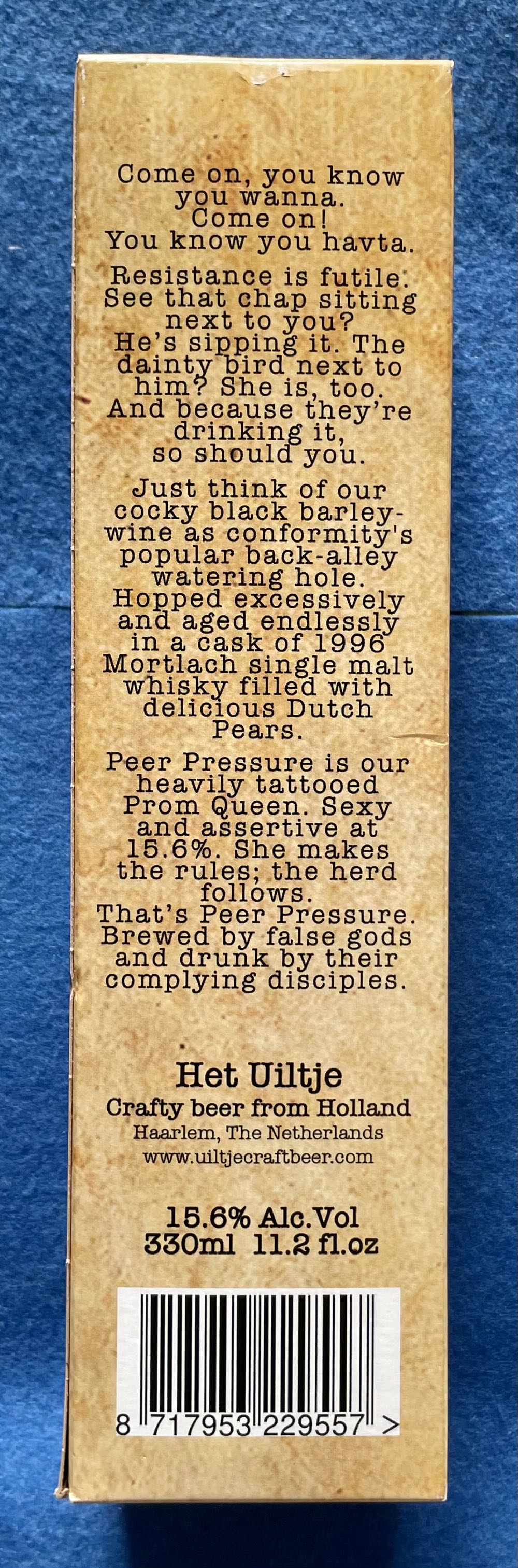 Peer Pressure - Uiltje Brewing Company (330 mL) alcohol collectible [Barcode 8717953229557] - Main Image 4