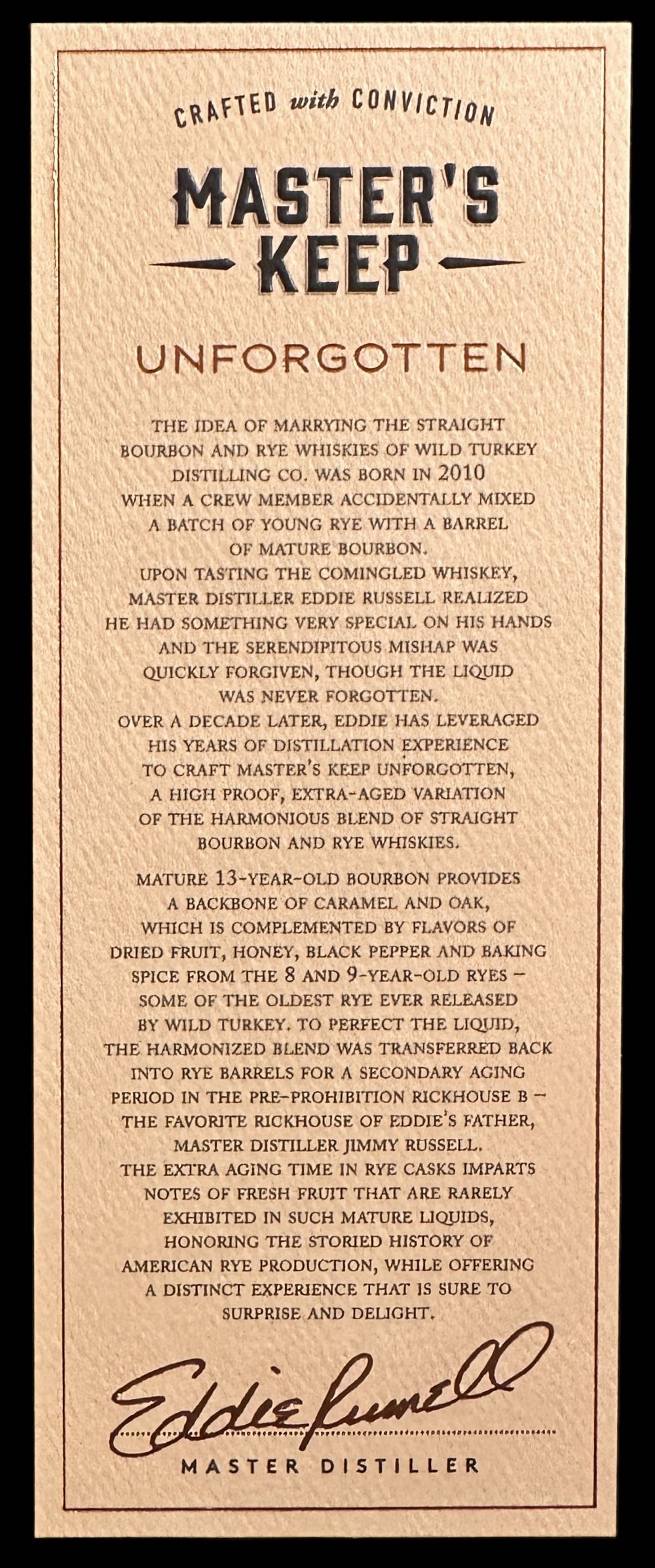 Wild Turkey Master’s Keep Unforgotten - Wild Turkey Distilling Co. (750 mL) alcohol collectible [Barcode 721059003339] - Main Image 4