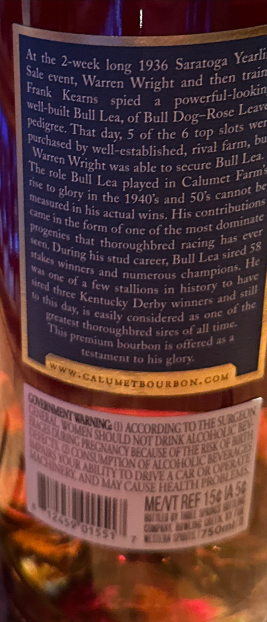 Calumet Farm 10 Year - Western Spirits (750 mL) alcohol collectible [Barcode 812459015517] - Main Image 2