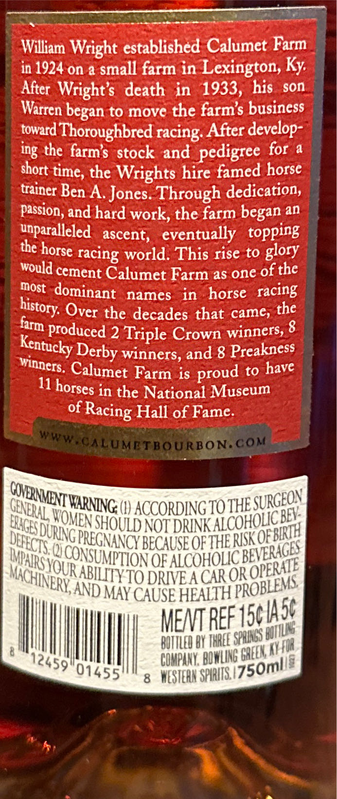 Calumet Farms 8 Year Old Vintage Release - Western Spirits (750 mL) alcohol collectible [Barcode 812459014558] - Main Image 2