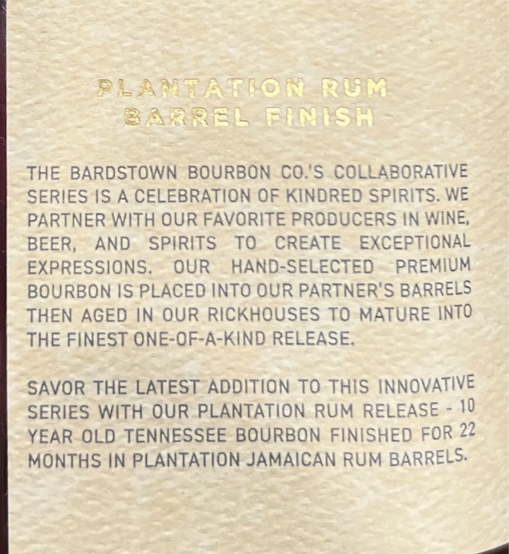 Bardstown Bourbon Plantation Rum Finish - Bardstown Bourbon Company (750 mL) alcohol collectible [Barcode 857552008370] - Main Image 2