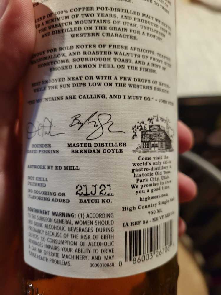 High West Whiskey - High Country - High West Distillery (750mL) alcohol collectible [Barcode 086003267084] - Main Image 4
