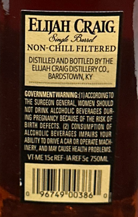 Elijah Craig Barrel Proof Private Barrel - Elijah Craig Distillery Co (750 mL) alcohol collectible [Barcode 096749003860] - Main Image 2