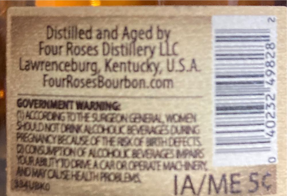 Four Roses Small Batch - Four roses distillery (50 mL) alcohol collectible [Barcode 040232498282] - Main Image 2