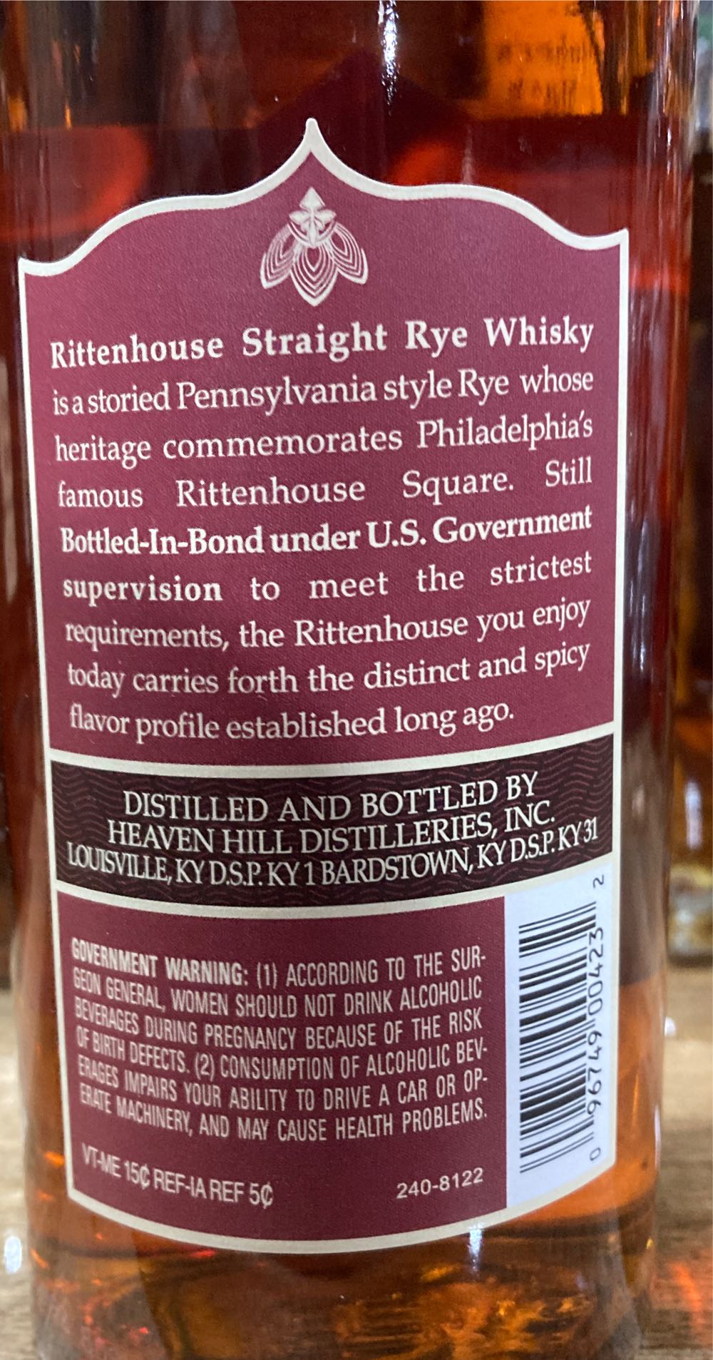 Rittenhouse Rye Bottled-in-Bond - Heaven Hill Distilleries, Inc. (750 mL) alcohol collectible [Barcode 096749004232] - Main Image 2