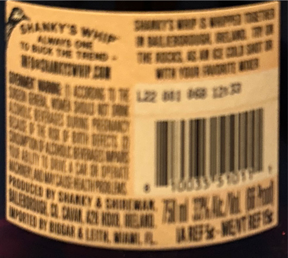 Shanky’s Whip - Shanky And Shireman (750 mL) alcohol collectible - Main Image 2