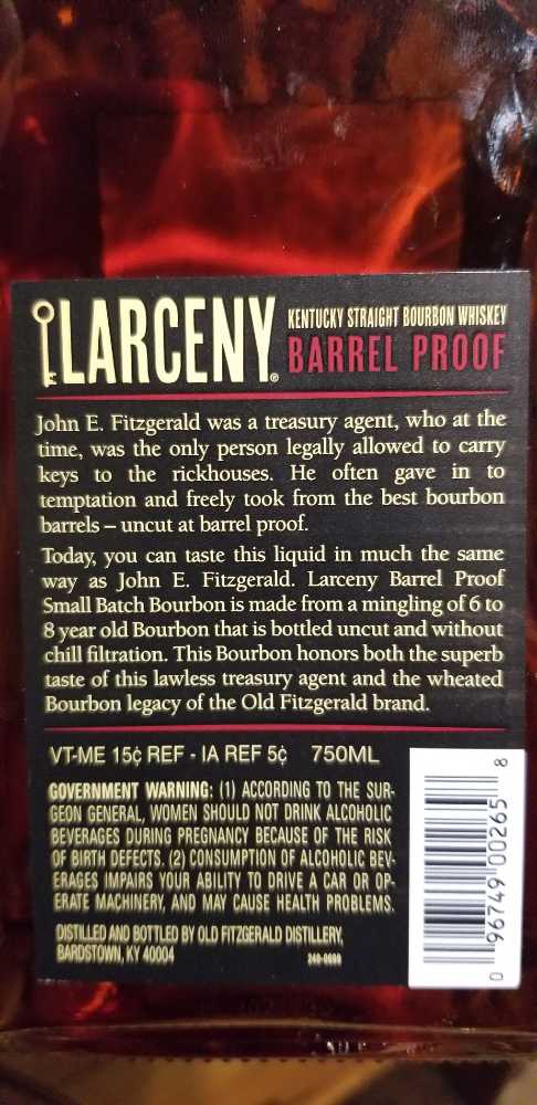 Larceny Bourbon Barrell Proof A125 - Old Fitzgerald Distillery (750 mL) alcohol collectible [Barcode 096749002658] - Main Image 2