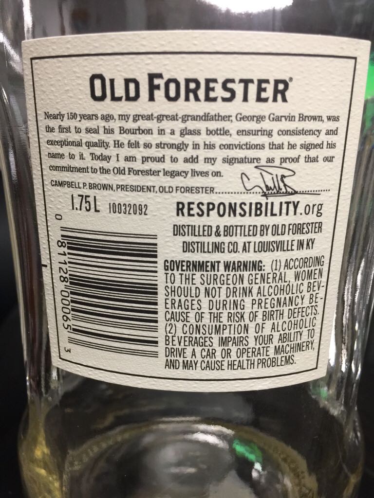 Old Forester Signature 100 Proof - Old Forester Distilling Co. (1.75 L) alcohol collectible [Barcode 081128000653] - Main Image 2