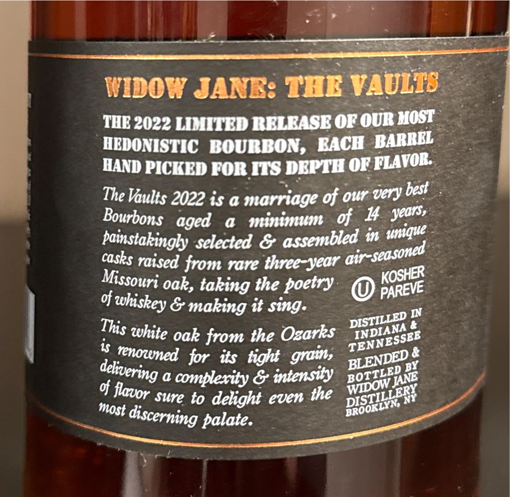 Widow Jane The Vaults 14 - Widow Jane Distillery (750 mL) alcohol collectible [Barcode 856282005819] - Main Image 2