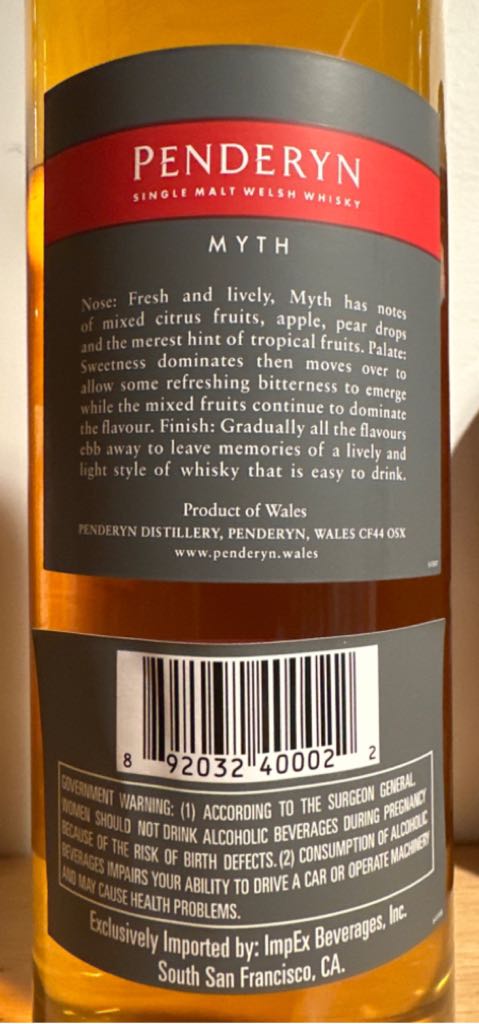 Penderyn Welsh Single Malt- MYTH - Penderyn Distillery (750mL) alcohol collectible [Barcode 892032400022] - Main Image 2