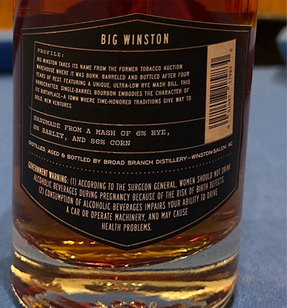 Broad Branch Big Winston - Broad Branch (750 mL) alcohol collectible [Barcode 051497179830] - Main Image 2