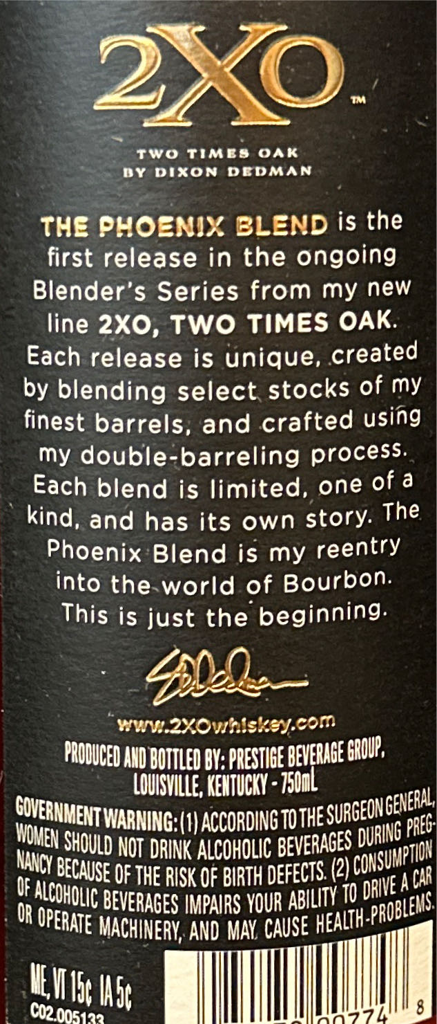 2xo The Phoenix Blend First Release - Prestige Beverage Group (750 mL) alcohol collectible [Barcode 084279007748] - Main Image 3