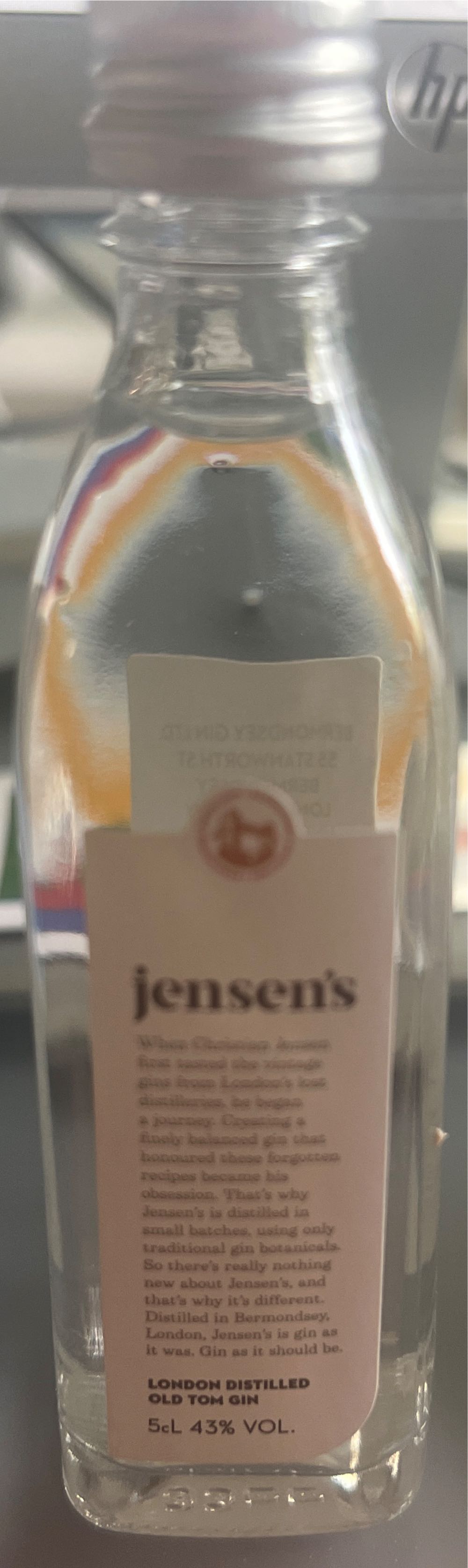Jensen’s Bermondsey Gin  (50 mL) alcohol collectible [Barcode 634158594816] - Main Image 2