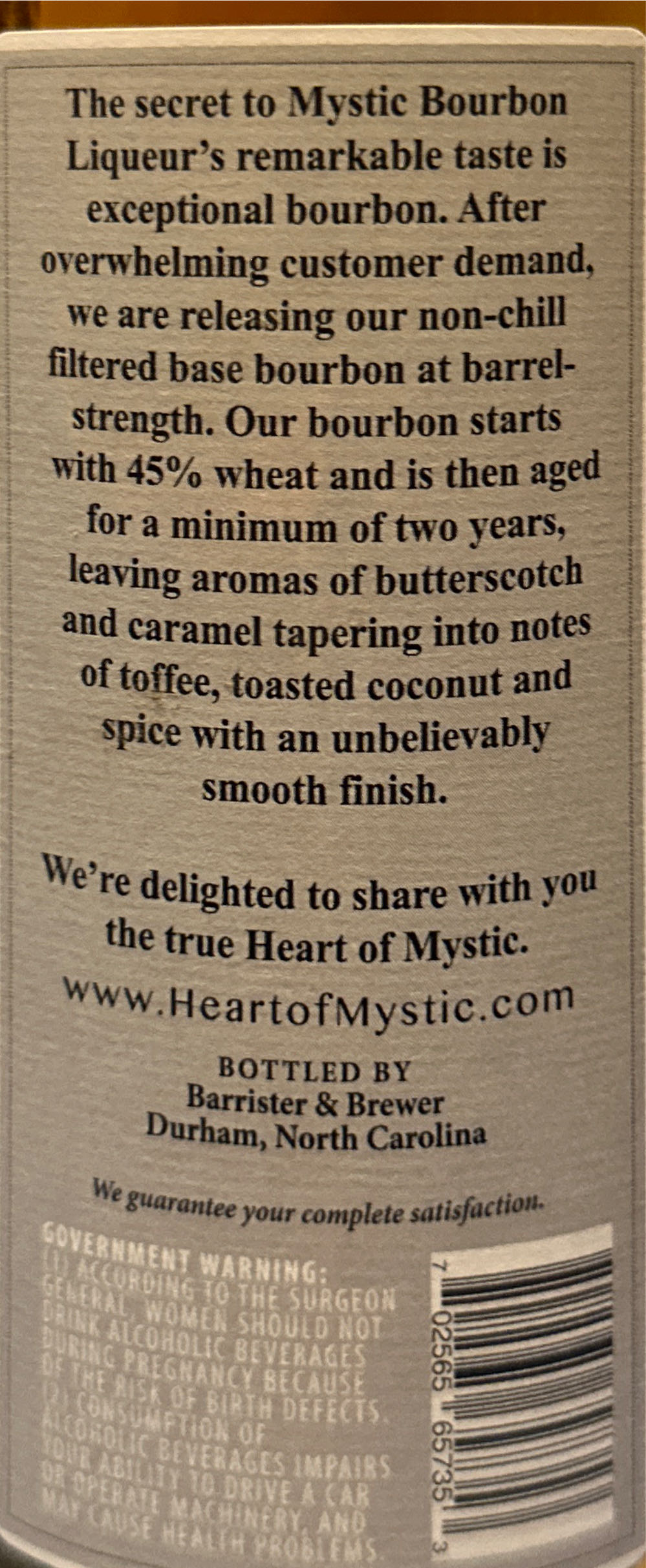 Heart Of Mystic B#71 Bottle 288 114.6 Proof - Barrister & Brewer (375 mL) alcohol collectible [Barcode 702565657353] - Main Image 2