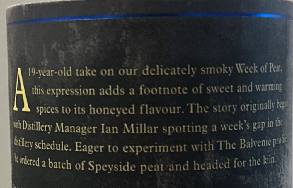 Balvenie 19 Year Old: The Week Of Peat - The Balvenie Distillery Co. (700 mL) alcohol collectible [Barcode 5010327526171] - Main Image 2
