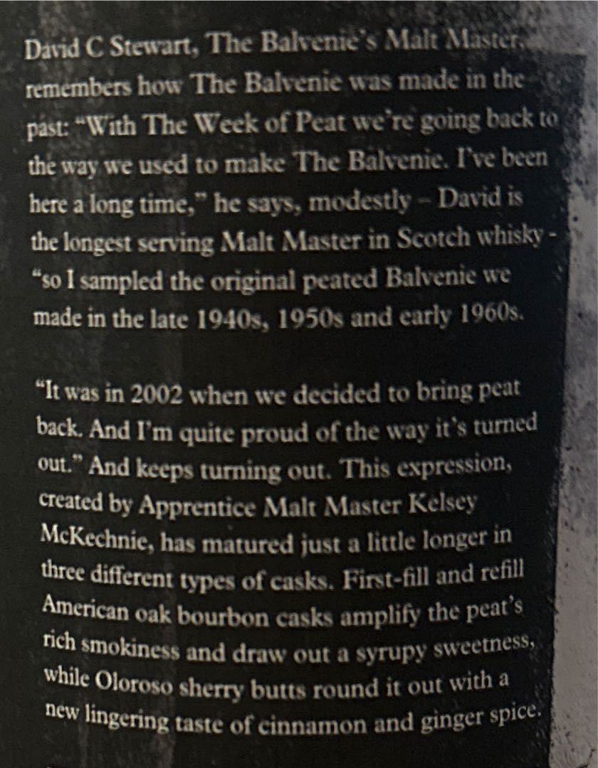 Balvenie 19 Year Old: The Week Of Peat - The Balvenie Distillery Co. (700 mL) alcohol collectible [Barcode 5010327526171] - Main Image 4