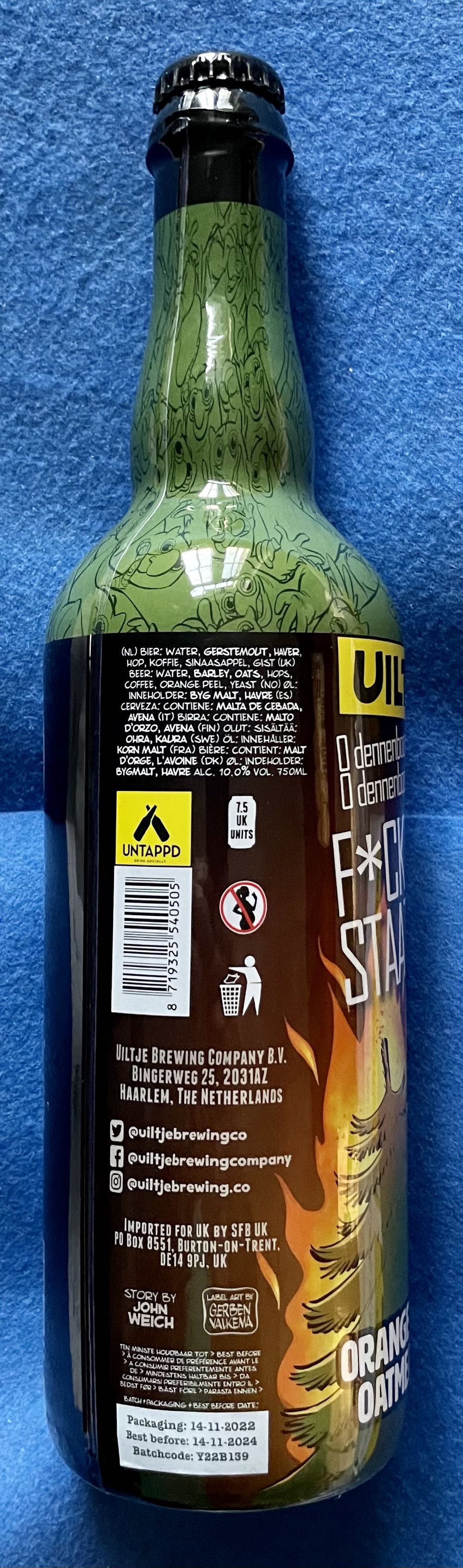 F*ck De Kerstboom Staat In De Fik!!! - Uiltje Brewing Company (750 mL) alcohol collectible [Barcode 8719325540505] - Main Image 3