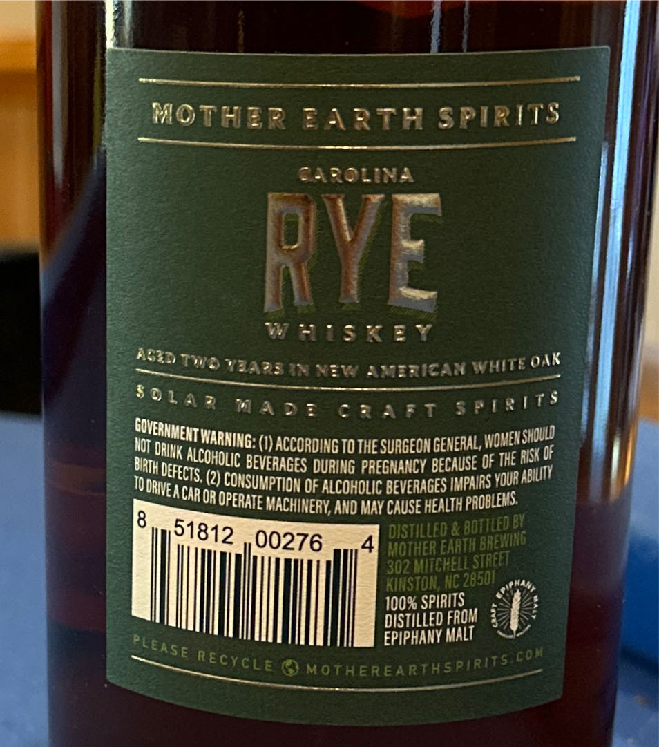 Mother Earth Rye Whiskey - Mother Earth Brewing Co (750 mL) alcohol collectible [Barcode 851812002764] - Main Image 2