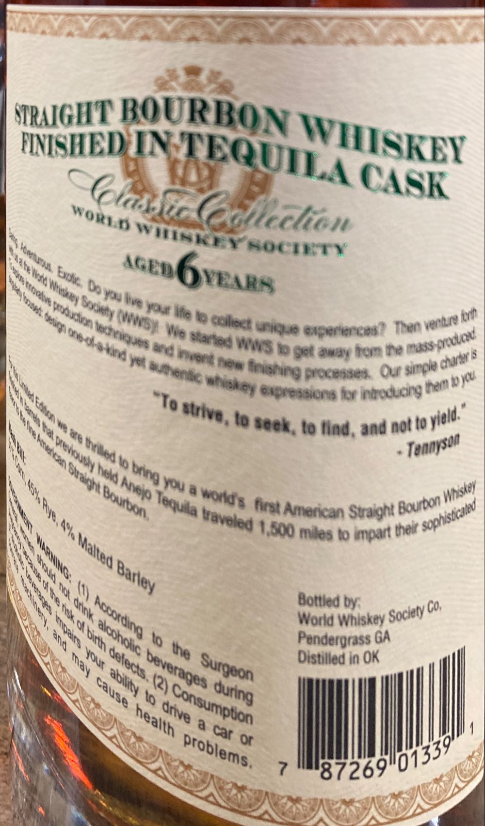 World Whiskey Society Tequila Edition - Bottled By World Whiskey Society (750 mL) alcohol collectible [Barcode 787269013391] - Main Image 4