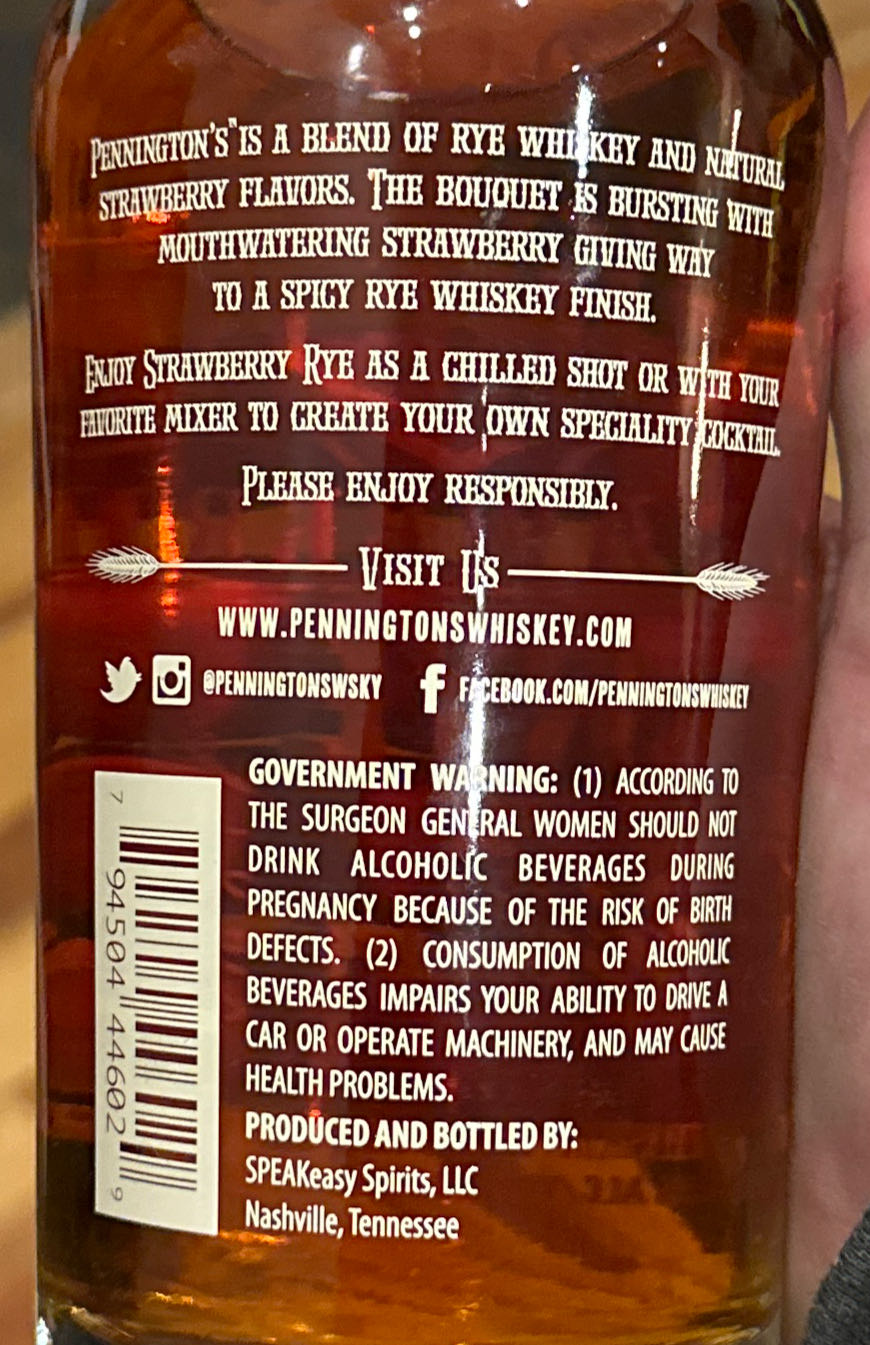 Pennington Strawberry Rye Whiskey Friar Tuck O’fallon Mo  (750 mL) alcohol collectible [Barcode 794504446029] - Main Image 2