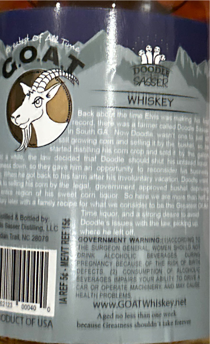 GOAT Whiskey - Doodle Sasser Distilling (750 mL) alcohol collectible [Barcode 862123000400] - Main Image 2