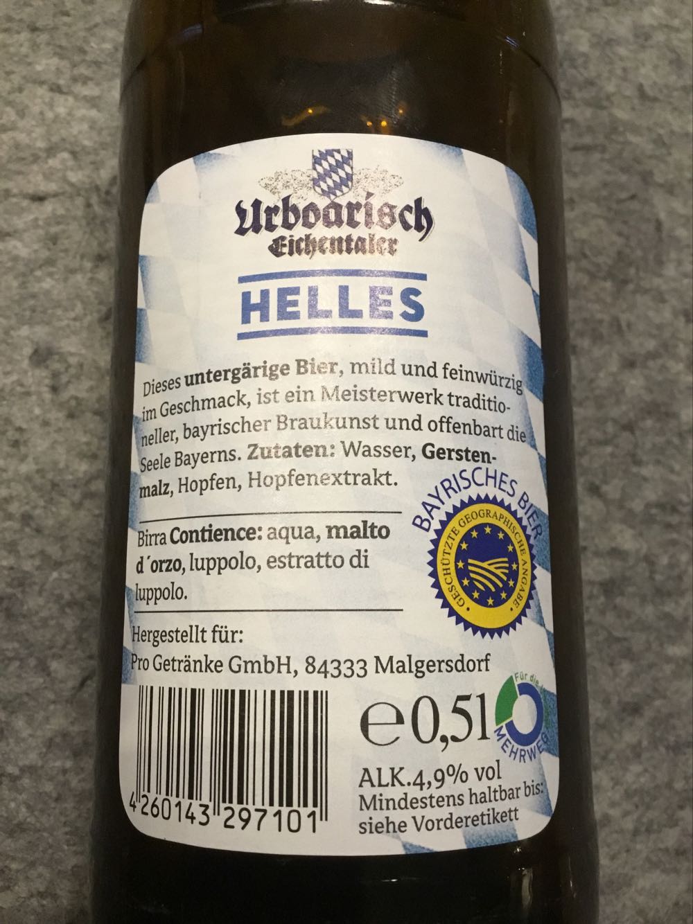 Urboarisch HELLES - Pro Getränke GmbH alcohol collectible [Barcode 4260143297101] - Main Image 3