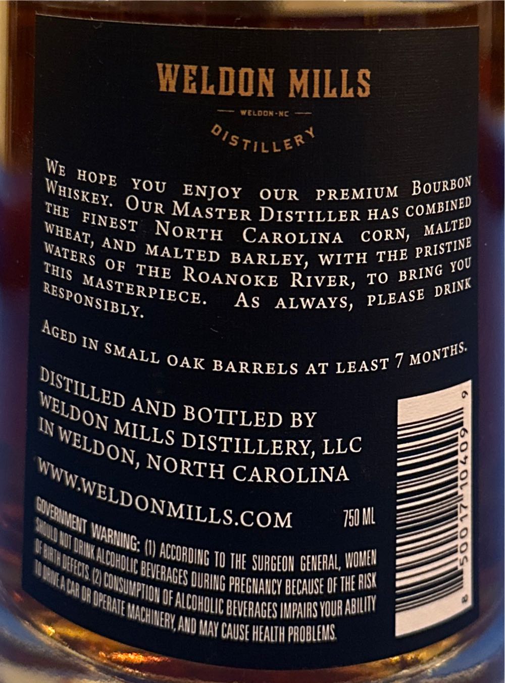 Weldon Mills Select Bourbon - Weldon Mills Distillery (750 mL) alcohol collectible [Barcode 850017104099] - Main Image 2