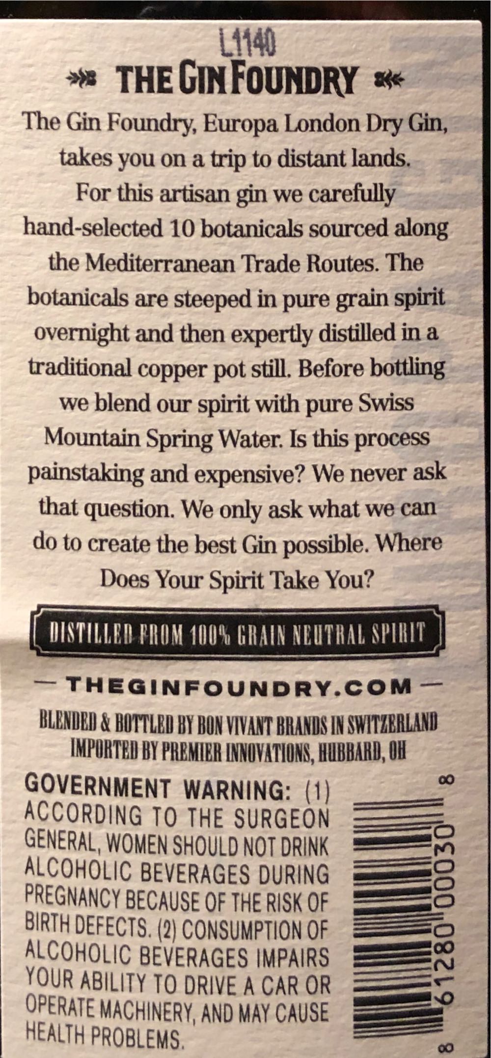 Gin Foundry Trade Routes Collection: Europa - Gin Foundry (750 mL) alcohol collectible [Barcode 861280000308] - Main Image 4