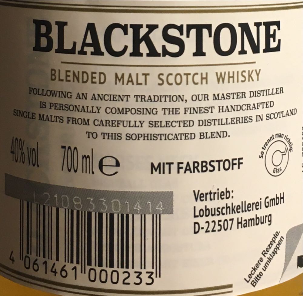 Black Stone Blended Malt Scotch Whisky  alcohol collectible [Barcode 4061461000233] - Main Image 2
