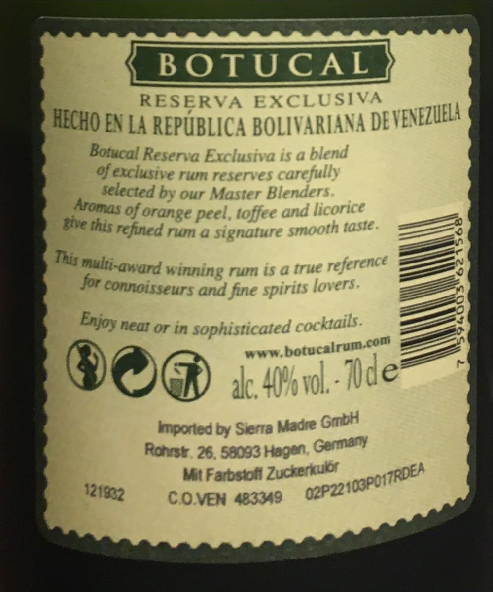 Botucal Reserva Exclusiva  alcohol collectible [Barcode 7594003625733] - Main Image 2