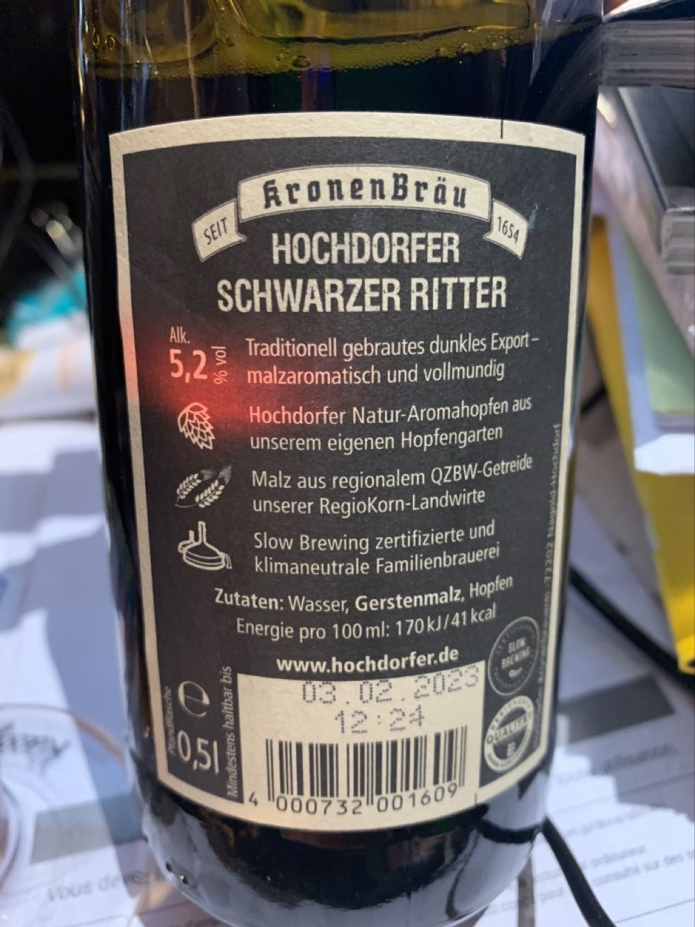 Schwarzer Ritter - Hochdorfer Kronen Brauerei alcohol collectible - Main Image 2