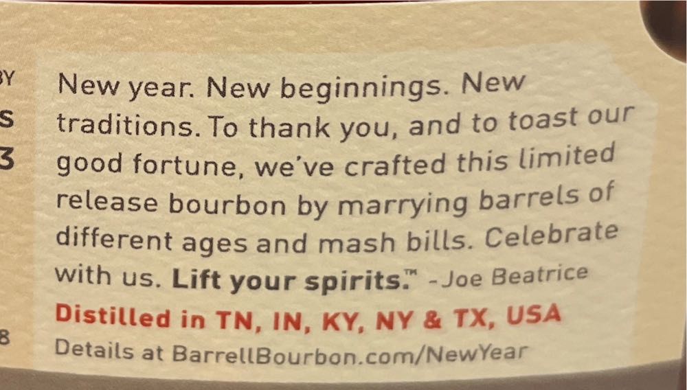 Barrell Bourbon New Year 2020 - Barrel Craft Spirits (750 mL) alcohol collectible [Barcode 736040544418] - Main Image 2