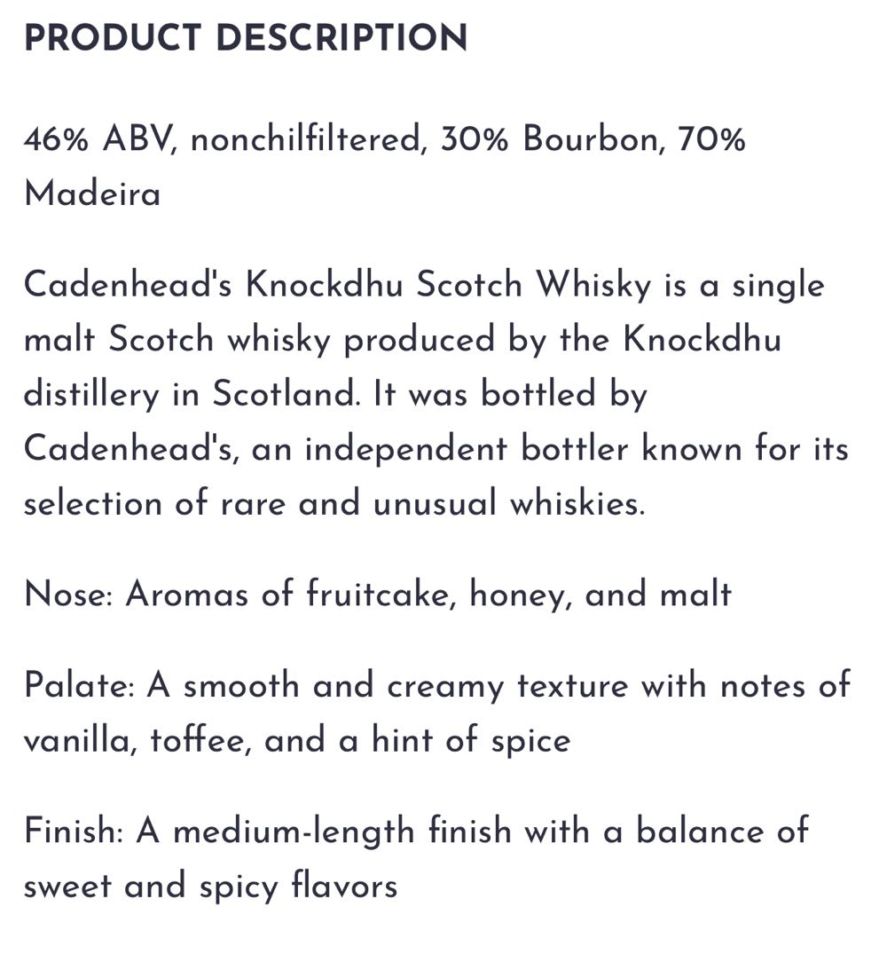 Cadenhead Knockdhu 11Yr Old - The Knockdhu Distillery (750 mL) alcohol collectible - Main Image 2