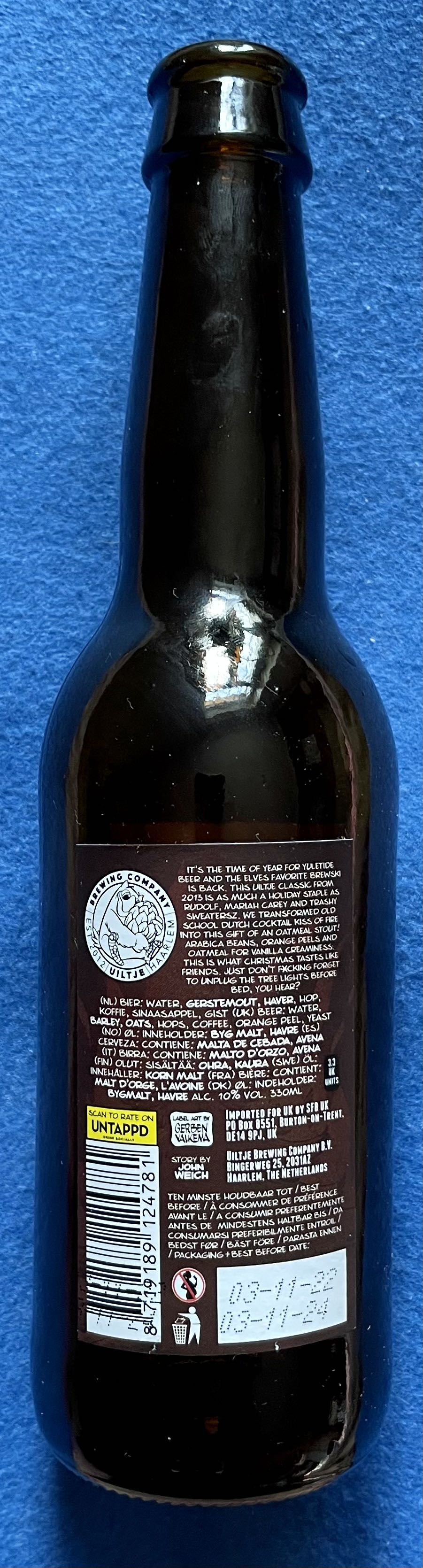 F*ck De Kerstboom Staat In De Fik!!! - Uiltje Brewing Company (330 mL) alcohol collectible [Barcode 8719189124781] - Main Image 2