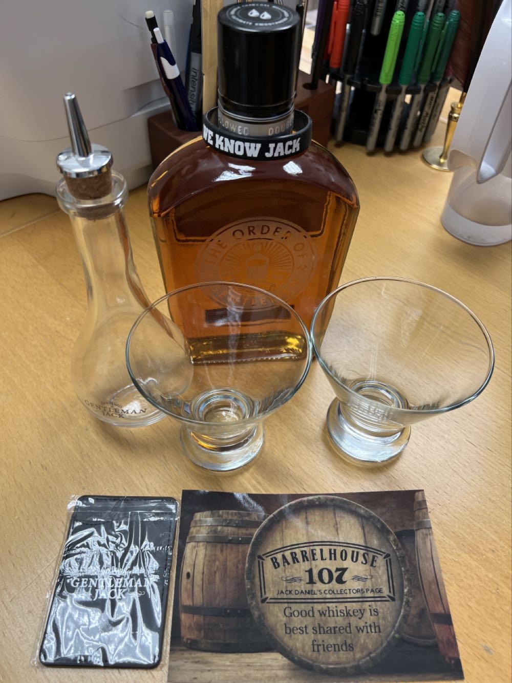 GJ The Order Of Gentlemen - 2 Glasses - Oil Dispenser - Jack Daniel’s Distillery, Lynchburg, TN (750 mL) alcohol collectible [Barcode 082184038727] - Main Image 3