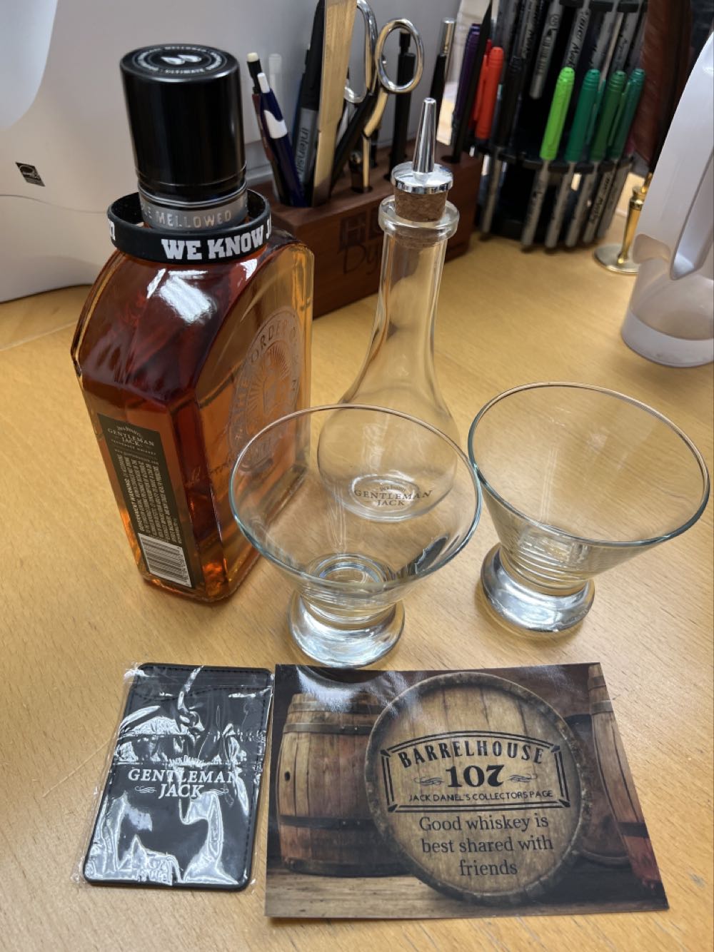 GJ The Order Of Gentlemen - 2 Glasses - Oil Dispenser - Jack Daniel’s Distillery, Lynchburg, TN (750 mL) alcohol collectible [Barcode 082184038727] - Main Image 4