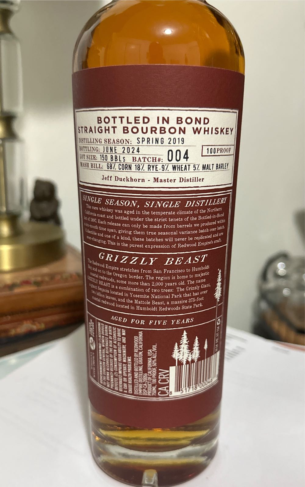 Redwood Empire Grizzly Beast BIB - Redwood Empire Distilling (750 mL) alcohol collectible [Barcode 851718000468] - Main Image 2